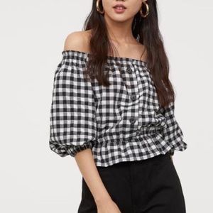 H&M Black & white checkered, off the shoulder top